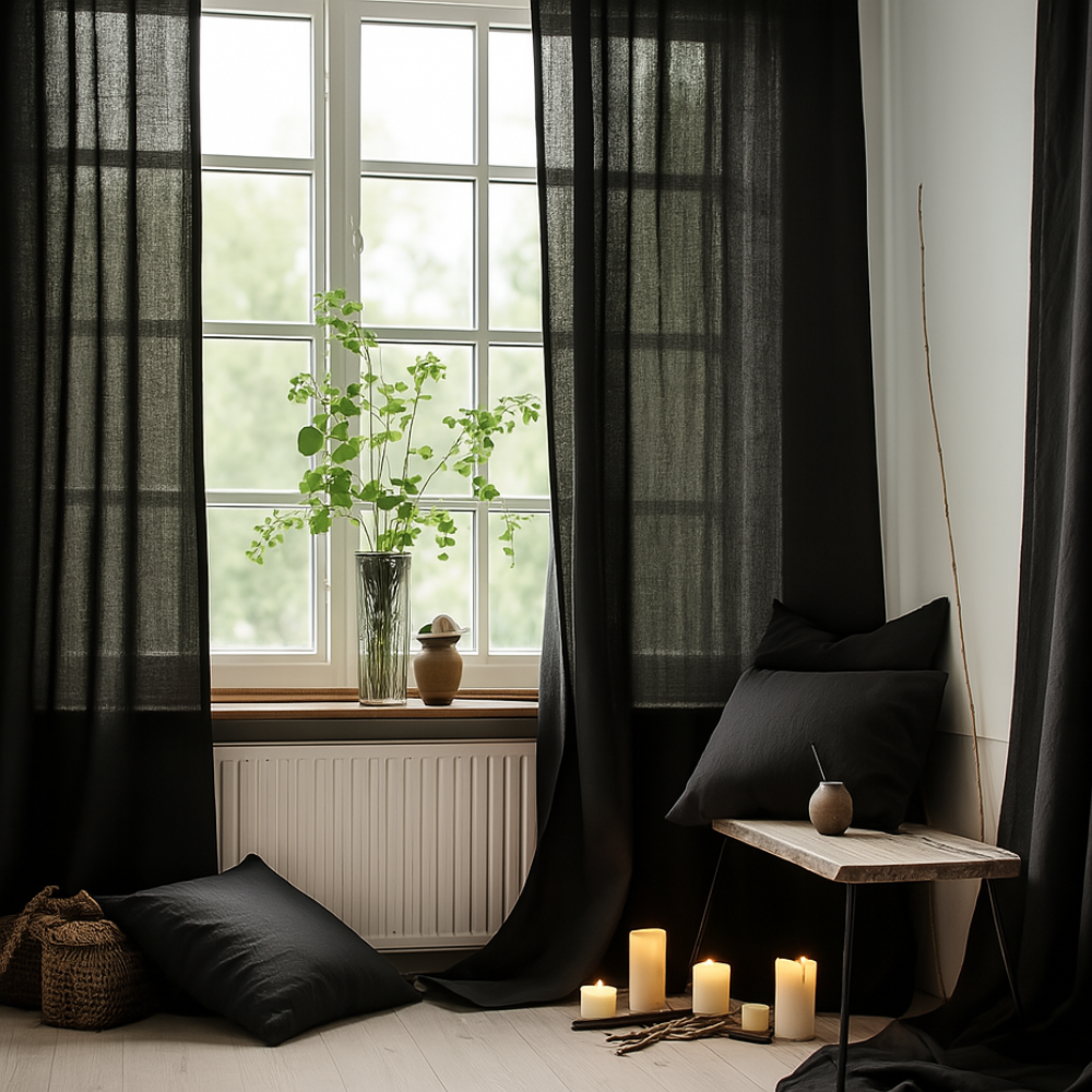 NEBELGOLD Wohn- und Schlafzimmer Vorhänge Schwarz