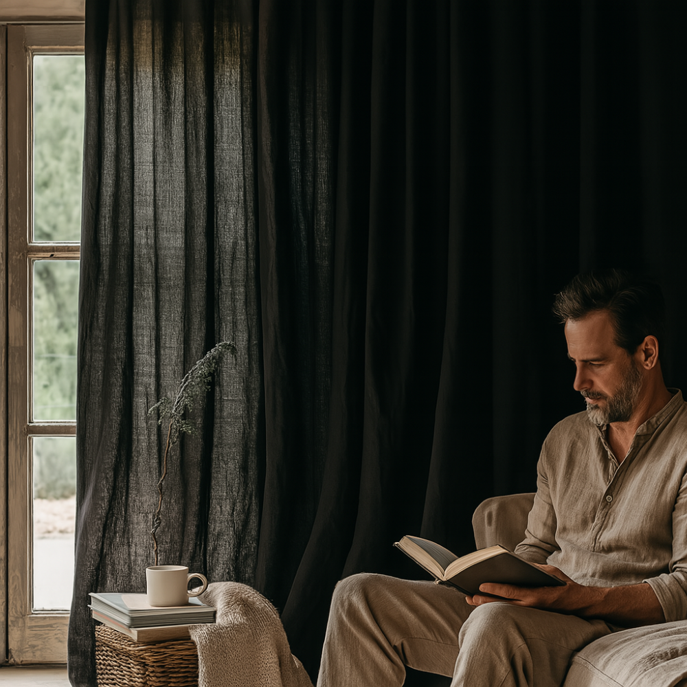 NEBELGOLD Wohn- und Schlafzimmer Vorhänge Schwarz