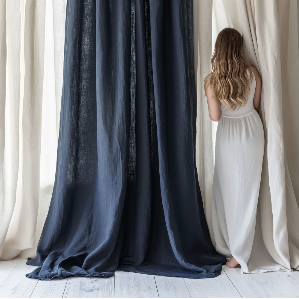 NEBELGOLD Wohn- und Schlafzimmer Vorhänge Dunkel Blau