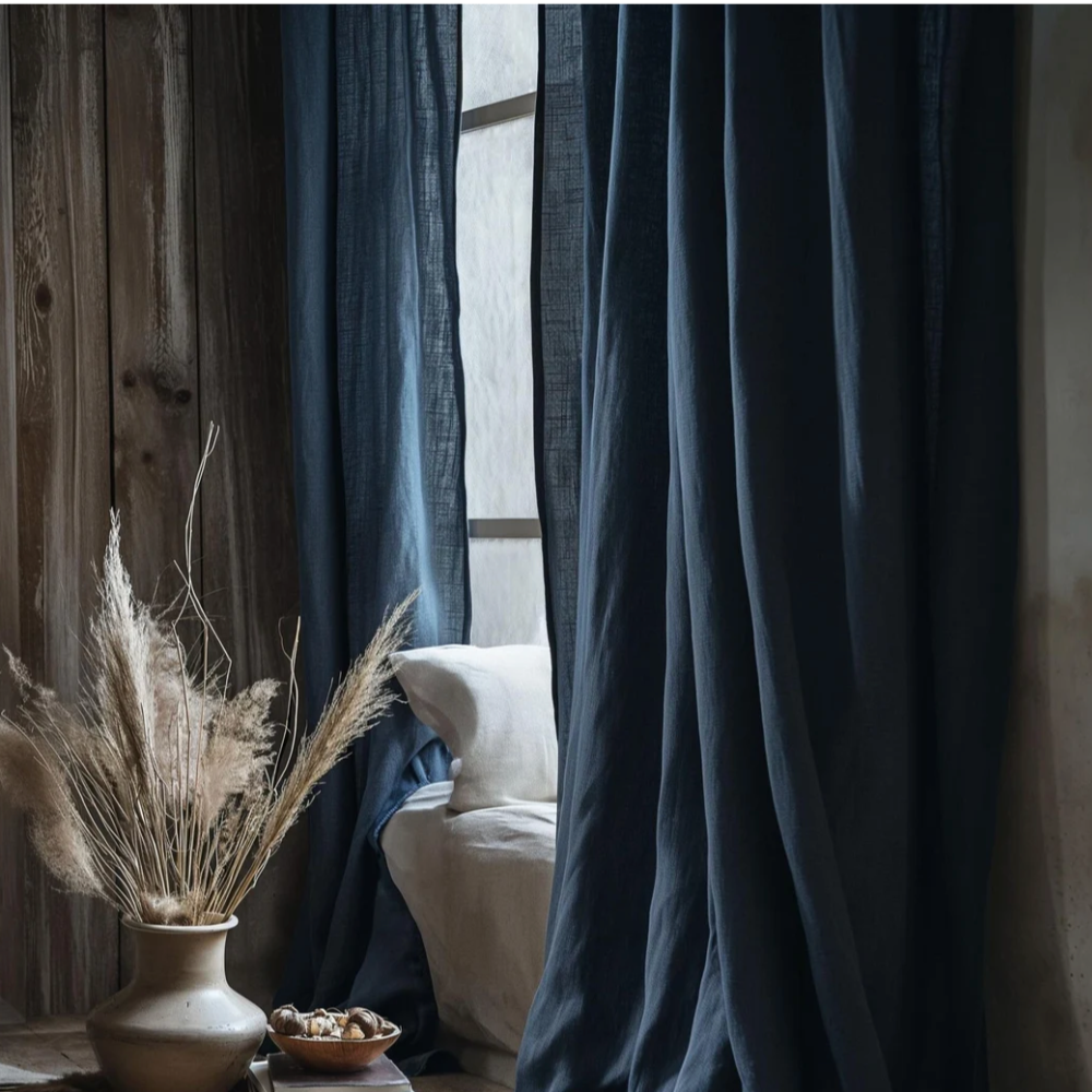 NEBELGOLD Wohn- und Schlafzimmer Vorhänge Dunkel Blau