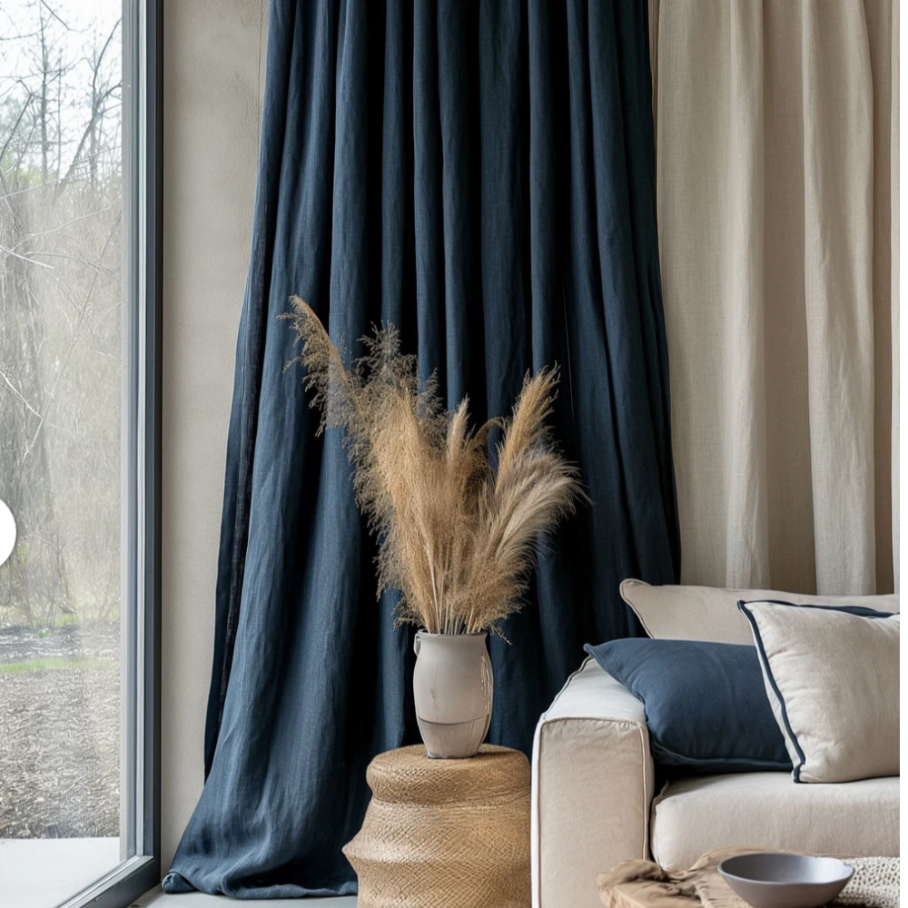 NEBELGOLD Wohn- und Schlafzimmer Vorhänge Dunkel Blau