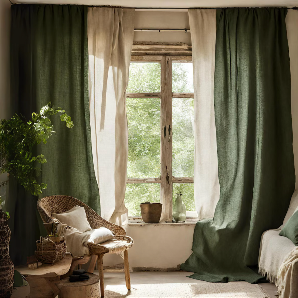 NEBELGOLD Wohn- und Schlafzimmer Vorhänge Grün